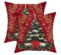 Housses de coussin décoratives en velours doux pour décoration de Noël - Motif sapin de Noël - Rouge et vert - 40,6 x 40,6 cm