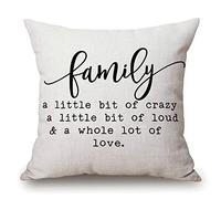 Housses de coussin décoratives Family a Little Bit of Crazy avec citation de ferme, décorations rustiques, Noël inspirantes en coton et lin pour canapé, 45,7 x 45,7 cm