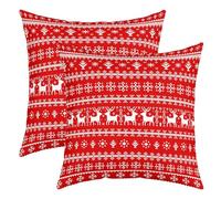 Housses De Coussin Décoratives Modèle De Tricot De Noël Pères Noël Cerfs Flocon De Neige d'hiver Noël Élan Scandinave Élans Lot De 2 Fermeture Éclair Invisible Taie Oreiller D'Extérieur pour Ferm
