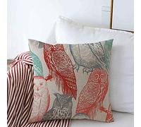 Housses de Coussin décoratives Motif sans Couture hiboux réalistes Oiseaux sages Couleur Chasse Animaux Faune Textures Textiles dessinés Coussin carré oreillers Housses canapé Banc canapé 18x18 pouc