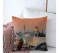 Housses de Coussin décoratives Skyline Dusk Palestine Wailing Old City Mount East He Israël en Israël Mur des Lamentations Repères Carré Coussin Oreillers Housses Canapé Banc Canapé 18x18 Pouces