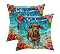 Housses de coussin d'extérieur pour chien, hibiscus tropical, océan, été, imperméable, en polyester pour patio, porche, terrasse, meubles, 40,6 x 40,6 cm, bleu