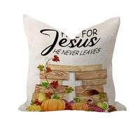 Housses de coussin élégantes d'extérieur de 66 x 66 cm - Motif automne pour Jésus et ne laisse jamais - Décoration de la maison - Housses de coussin solides en coton et lin - Motif feuilles croisées