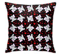 Housses De Coussin Éléphant De Dessin Animé avec des Cœurs Rouges 45X45Cm Housse Coussin Polyester Doux Taie d'oreiller pour Chambre Jardin Été