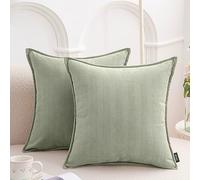 Housses de Coussin en Chenille Chevrons 2 Pièces - Housses Oreiller Douces avec Fermeture Éclair Cachée, Multi Tailles pour Canapé Chambre Voiture(Lime Green,60x60 cm)