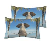 Housses de coussin en lin avec imprimé éléphant et balançoire tropicale, 30 x 50 cm, pour décoration d'intérieur, canapé, lit