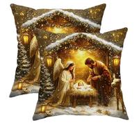 Housses de coussin en velours avec motif crèche de Noël angélique, doré chaud, 45,7 x 45,7 cm