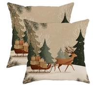 Housses de coussin en velours doux lavable à motif de rennes rustiques pour salon, appartement, lit, canapé, décoration de Noël, 35,6 x 35,6 cm, marron