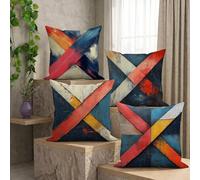 Housses de Coussin Extérieur Imperméable 40x40 cm Lot de 4 Rétro Imprimées en Lin Carré Taie d'oreiller Décorative pour Canapé Salon Jardin Terrasse Chaise Banc Maison Décoration (Géométrie) L-O187