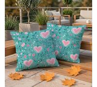 Housses de Coussin Extérieur Imperméable 60 x 60 cm Turquoise, Lot de 2 Carré Lin Coussins Canapé, Impression Recto-Verso D'extérieur Taie Decoratif, Coussin Amour pour Jardin Canapé Terrasse W-F532