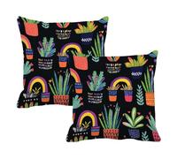 Housses de Coussin Extérieur Imperméable 60x60 cm Noir, Lot de 2 Carré Lin Coussins Canapé, Impression Recto-Verso D'extérieur Taie Decoratif, Coussin Rainbow pour Jardin Salon Canapé Balcon W-F119