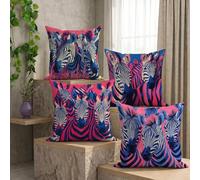 Housses de Coussin Extérieur Imperméable 70x70 cm Lot de 4 Animal Imprimées en Lin Carré Taie d'oreiller Décorative pour Canapé Salon Jardin Terrasse Chaise Banc Maison Décoration (Zèbre) L-O112