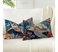 Housses de Coussin Exterieur Impermeable Animal, Housse Coussin 25 x 45 Lot de 2, Velours Taie Oreiller Décorative Tortue de mer Rectangulaire, avec Fermeture Éclair Invisible Respirante D-7982