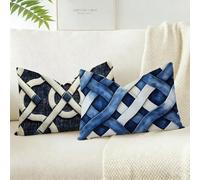 Housses de Coussin Exterieur Impermeable Bleu, Housse Coussin 40 x 60 Lot de 2, Velours Taie Oreiller Décorative Géométrie Rectangulaire, avec Fermeture Éclair Invisible Respirante et Durable D-768