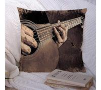 Housses de Coussin Gros Plan Guitare Acoustique Sombre jouée par Banner Gyg Shop Chord Hands Abstract Show Textures Taie d'oreiller en Polyester Housse de Coussin pour décorations de canapé 45,7 x 4