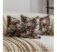 Housses de coussin jacquard florales - JUYFSHOP - Lot de 2 - 30x50 cm - Douces - Charbon-cacao