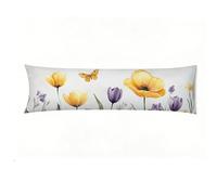 Housses de Coussin Lin, Taie Oreiller Beige Fleur Jaune Taie de Traversin Longue avec Fermeture Éclair Invisible, Housses de Coussin 40 x 145 cm, Oreiller Décor Convient à Toutes Les Saisons E0-736