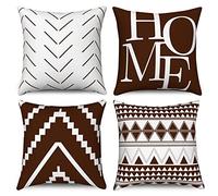 Housses de coussin Marron et Blanc 45x45 Set de 4, Hnmdmyi Boho Housses de coussin Ferme Moderne Simple Motif Géométrique Housse de coussin en lin décoratif pour canapé lit jardin extérieur Home Decor