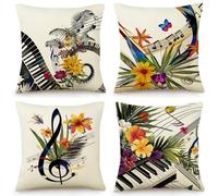 Housses De Coussin Musique Végétale Fermeture Éclair Cachée, Impression Numérique Vive & Résistante Aux Fronces - Déhoussables Décoratifs pour Canapé, Lit, Bureau 45X45 Cm