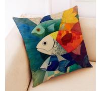 Housses De Coussin Poissons Colorés Fermeture Éclair Cachée, Impression Numérique Vive & Résistante Aux Fronces - Déhoussables Décoratifs pour Canapé, Lit, Bureau 45X45 Cm