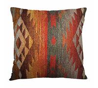 Housses de coussin style Navajo X, style amérindien du sud-ouest américain en lin et toile de jute orange, gris, D 45 cm x 45 cm