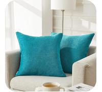 Housses de Coussins 35x35cm en Chenille TOPFINEL Doux pour Maison Salon Chambre Canape Décoration Lot de 2 Turquoise