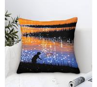 Housses De Coussins 40x40cm The Boy Who Catches Fish, Housse d'oreiller The Setting Sun pour Maison Lit Canapé, Taie d'oreiller Joueur Moderne, Coussin Décoratifs Douce