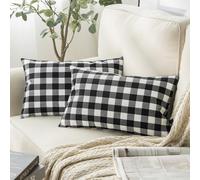 Housses de coussins Encasa XO 2 pièces (30x50 cm) - Damier Noir Buffle - Décoratif Grand Carré Coloré Lavable Éco - Coton, Pochettes de coussins jetables pour salon, canapé, chambre, maison et hôtel