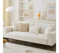 Housses de coussins pour canapé d'angle 1/2/3/4 places, housses de protection en peluche courte pour animaux de compagnie, housses à carreaux brodées antidérapantes toutes saisons, 90 x 70 cm - Blanc