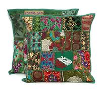 Housses de coussins - Style vintage et patchwork indien - Broderies faites mains - 40 x 40 cm