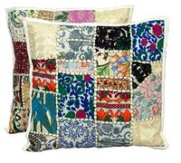 Housses de coussins - Style vintage et patchwork indien - Broderies faites mains - 40 x 40 cm