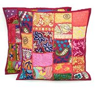 Housses de coussins - Style vintage et patchwork indien - Broderies faites mains - 40 x 40 cm