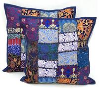 Housses de coussins - Style vintage et patchwork indien - Broderies faites mains - 40 x 40 cm