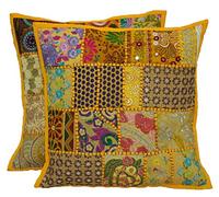 Housses de coussins - Style vintage et patchwork indien - Broderies faites mains - 40 x 40 cm