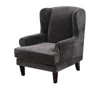 Housses De Fauteuil À Oreilles en Velours Luxueux 2 Pièces Housses De Fauteuil Ultra Douces Et Moelleuses Housses Extensibles pour Canapé Une Place Protections De Meubles Unies(Dark Grey)