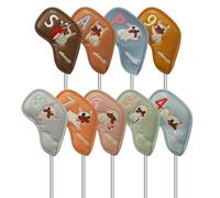 Housses de Fer de Golf - 9 Pièces en Simili Cuir Accessoires Portatifs Chien de Dessin Animé | Housses de Tête de Golf | pour Parcours, Practice, Entraînement sur Gazon, Sport Extérieur et Loisirs Dom