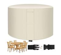 Housses de meubles de terrasse rondes imperméables en tissu Oxford 420D résistant au vent et aux UV pour table de jardin et cubes Beige pour protection extérieure