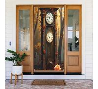 Housses de porte - Bannière de porte élégante avec impression d'horloge n° 3 pour devant, printemps et été, toile de fond à suspendre pour extérieur et intérieur, fournitures de décoration murale pour
