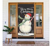 Housses de porte de Noël pour porte d'entrée - Bonbon de Noël amusant Bonhomme de neige Automne Hiver Couverture de porte Bannière de fond à suspendre pour extérieur et intérieur Eve Porche