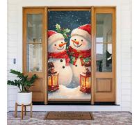 Housses de porte de Noël pour porte d'entrée - Bonhomme de neige amusant frères automne hiver couverture de porte bannière à suspendre pour extérieur intérieur réveillon porche décorations murales