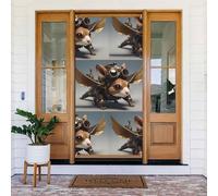 Housses de porte de Noël pour porte d'entrée - Drôle Steampunk écureuil pilote automne hiver couverture de porte bannière de fond à suspendre pour extérieur et intérieur Eve Porche Décorations murales