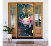 Housses de porte de Noël pour porte d'entrée - Motif axolotl fantaisiste amusant pour l'automne et l'hiver - Toile de fond à suspendre pour extérieur et intérieur - Décorations murales de porche
