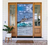 Housses de porte de Noël pour porte d'entrée - Phare amusant à La Havane Automne Hiver Couverture de porte Bannière à suspendre pour extérieur et intérieur Eve Porche Décorations murales Fournitures