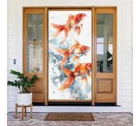 Housses de porte de Noël pour porte d'entrée - Trois poissons rouges amusants aquarelle éclaboussures d'automne et d'hiver - Toile de fond à suspendre pour extérieur et intérieur - Décorations murales
