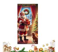Housses de Porte de Noël Toile de 90x180 cm avec Motif Chien Père Noël