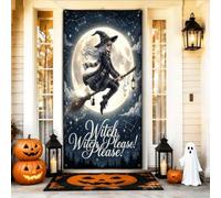 Housses de porte de sorcière décorative, fantaisie, lune magique nuage, Halloween, noir, avec corde, bannière de porte d'entrée, décoration d'intérieur pour porche, patio, porte, fête, décoration de