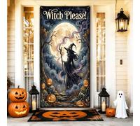 Housses de porte de sorcière décoratives, citrouilles effrayantes et lunes d'Halloween noires avec corde à suspendre, décoration d'intérieur pour porche, patio, porte, fête, décoration de fête, 91,4 x
