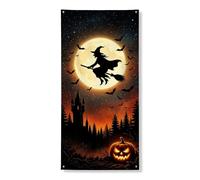 Housses de porte de sorcière décoratives, citrouilles effrayantes gothiques, lune, Halloween, noir avec corde, bannière de porte d'entrée, décoration d'intérieur et d'extérieur, 91,4 x 183 cm