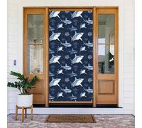 Housses de porte décoratives - Bannières de porte d'automne et d'hiver avec imprimé requins bleus pour devant, panneau de printemps et été, toile de fond à suspendre pour extérieur et intérieur