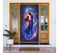 Housses de porte décoratives - Couple de dessins animés imprimés romantiques No.7 Bannières de porte pour devant, automne et hiver, toile de fond à suspendre pour extérieur et intérieur, fournitures